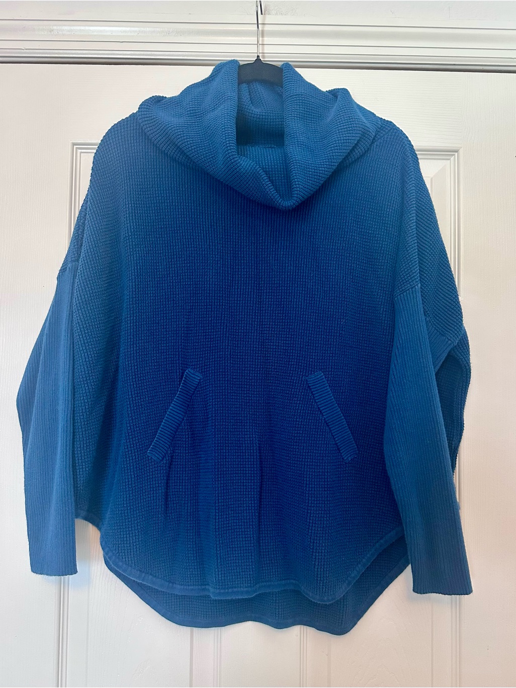 Planet By Lauren G - Blue Waffle-Knit Cowl Neck Pullover Osfm